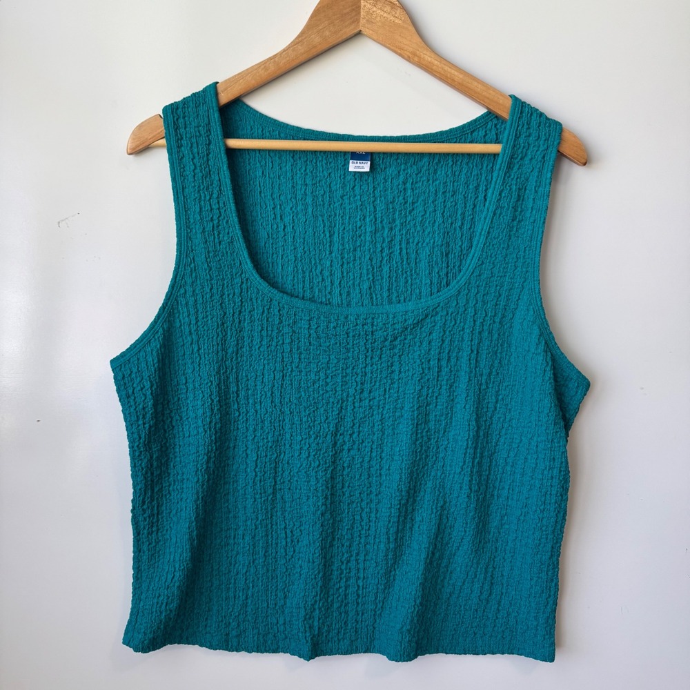 Old Navy Tank Top Sleeveless Textured Teal Blue Casual Top XXL‎